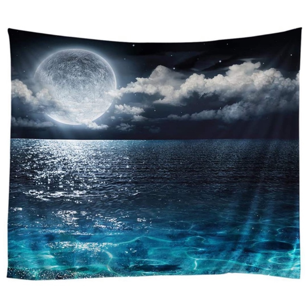 3D Retro Blue Sea Moon Tapestry  59X79inch - Picture 2 of 4